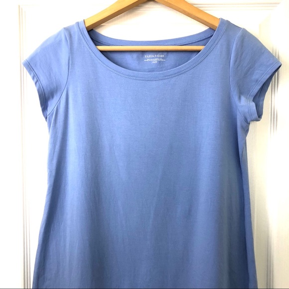 Eileen Fisher Organic Cotton Blend Tee Shirt Dress in Periwinkle Powder … - Picture 3 of 14